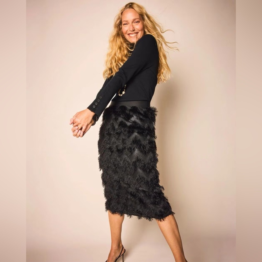 Chico's Fringe Party Skirt- Brand New Stunning Black